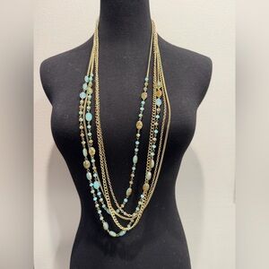 Elegant Gold and Blue Multi-Strand Necklace